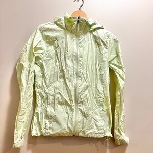 Columbia Womens L Mint Green Rain Jacket Windbreaker Lightweight Packable Hooded